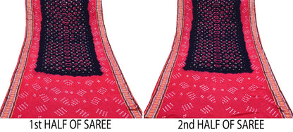 Indian Vintage Sari Pink & Black Pure Cotton Bandhani Printed Sarees Fabric 5yd Sewing Craft Fabric DressMaking Soft