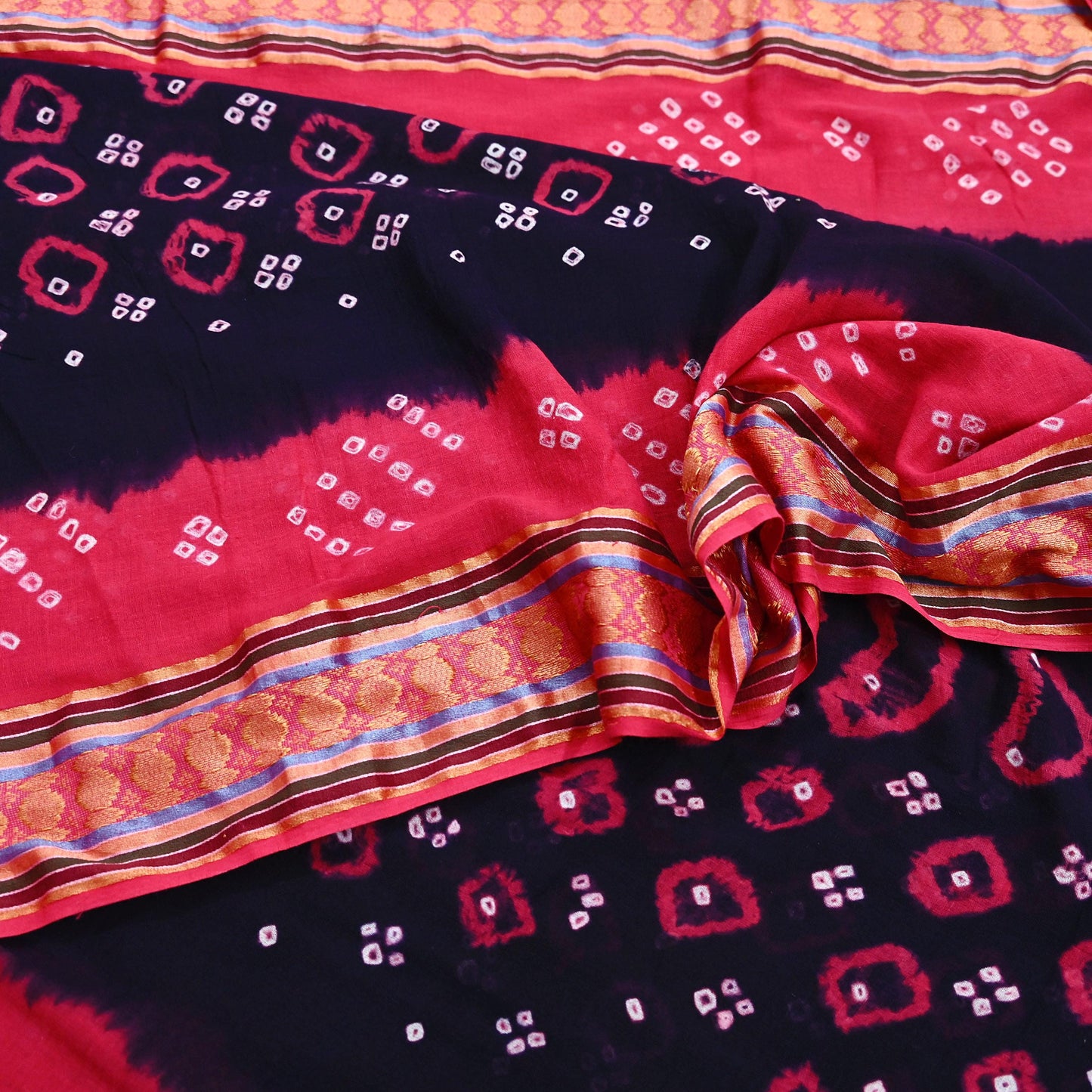 Indian Vintage Sari Pink & Black Pure Cotton Bandhani Printed Sarees Fabric 5yd Sewing Craft Fabric DressMaking Soft