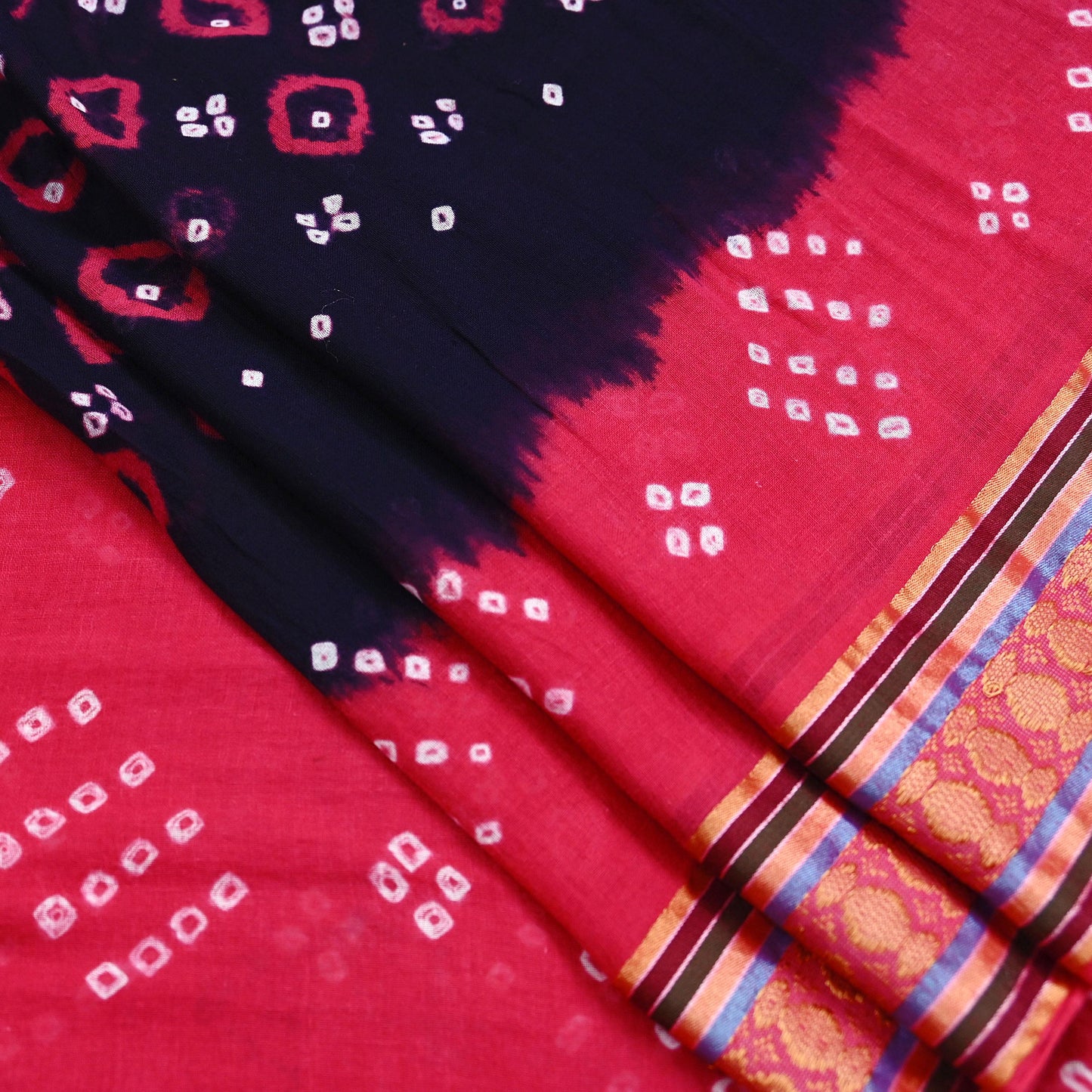 Indian Vintage Sari Pink & Black Pure Cotton Bandhani Printed Sarees Fabric 5yd Sewing Craft Fabric DressMaking Soft