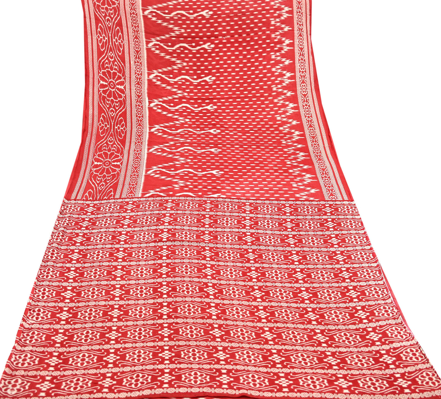 Indian Vintage Sari Red Printed 100% Pure Cotton Saree Craft Fabric 5Yd Sewing Sarong Wrap Boho Floral Soft Quilting Upcycle