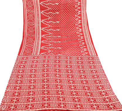 Indian Vintage Sari Red Printed 100% Pure Cotton Saree Craft Fabric 5Yd Sewing Sarong Wrap Boho Floral Soft Quilting Upcycle
