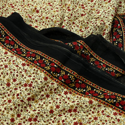 Indian Vintage Sari Beige & Black Printed Pure Cotton Sarees Fabric Floral 5Yd Sarong Wrap Boho Fabric Kimono Soft Dress making Crafting