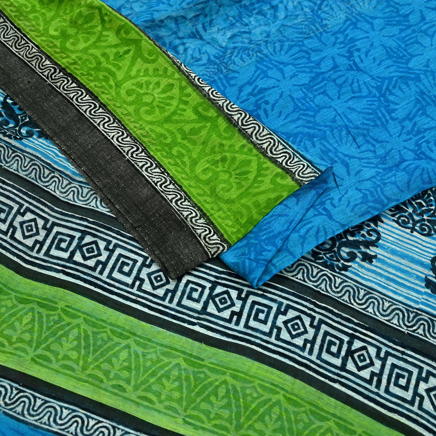 Indian Vintage Sari White & Blue Pure chanderi Silk Block Printed Sarees Craft Fabric 5Yd Fringes Floral Dress making bollywood sarees