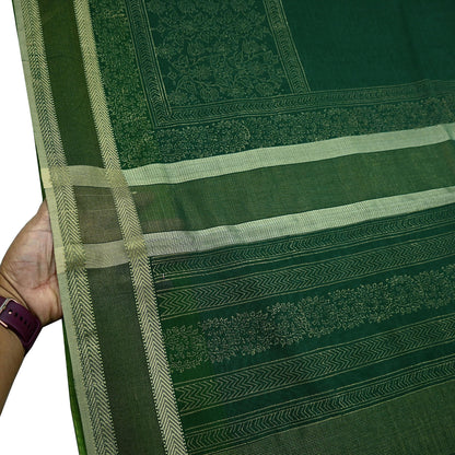 Indian Vintage Sari Green Block Printed Sari Pure chanderi Silk Saree Craft Fabric 5Yd Floral Soft Zari Dress making For Crafting Quilting