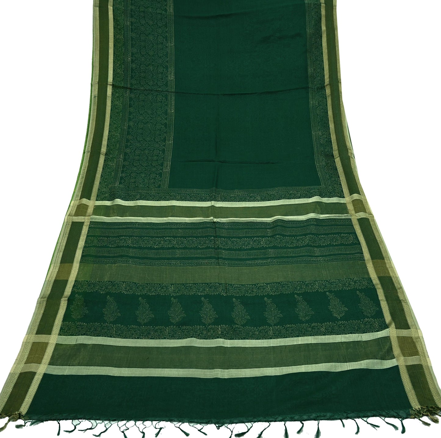 Indian Vintage Sari Green Block Printed Sari Pure chanderi Silk Saree Craft Fabric 5Yd Floral Soft Zari Dress making For Crafting Quilting