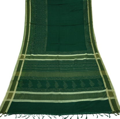 Indian Vintage Sari Green Block Printed Sari Pure chanderi Silk Saree Craft Fabric 5Yd Floral Soft Zari Dress making For Crafting Quilting