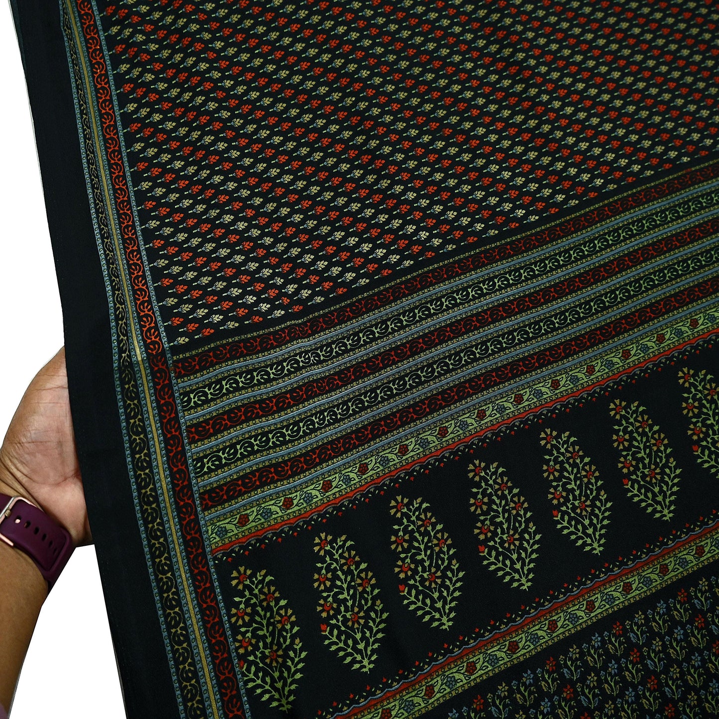 Indian Vintage Saree Black Moss Crepe Printed Sari 5yd Sewing Floral Soft Craft Fabric Dressmaking Quilting For Crafting Upcycle