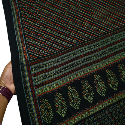 Indian Vintage Saree Black Moss Crepe Printed Sari 5yd Sewing Floral Soft Craft Fabric Dressmaking Quilting For Crafting Upcycle