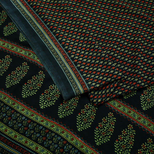 Indian Vintage Saree Black Moss Crepe Printed Sari 5yd Sewing Floral Soft Craft Fabric Dressmaking Quilting For Crafting Upcycle