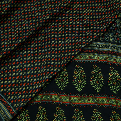 Indian Vintage Saree Black Moss Crepe Printed Sari 5yd Sewing Floral Soft Craft Fabric Dressmaking Quilting For Crafting Upcycle