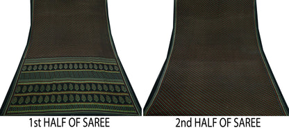 Indian Vintage Saree Black Moss Crepe Printed Sari 5yd Sewing Floral Soft Craft Fabric Dressmaking Quilting For Crafting Upcycle