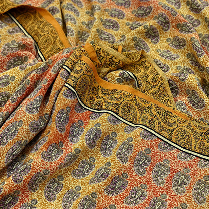 Indian Vintage Saree Pure Crepe Silk Printed Sari Fabric 5yd Sewing Soft Craft Fabric Ethnic Wrap Dress making Crafting Quilting Upcycle