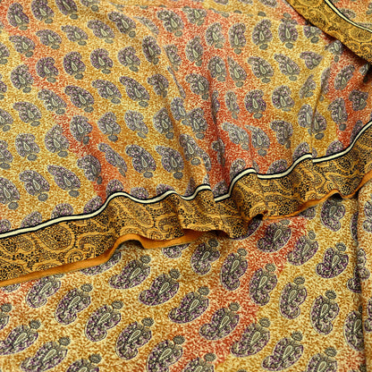 Indian Vintage Saree Pure Crepe Silk Printed Sari Fabric 5yd Sewing Soft Craft Fabric Ethnic Wrap Dress making Crafting Quilting Upcycle