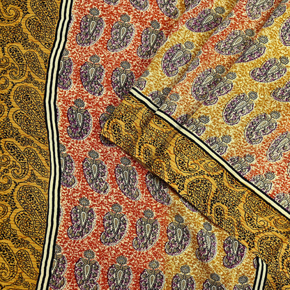 Indian Vintage Saree Pure Crepe Silk Printed Sari Fabric 5yd Sewing Soft Craft Fabric Ethnic Wrap Dress making Crafting Quilting Upcycle