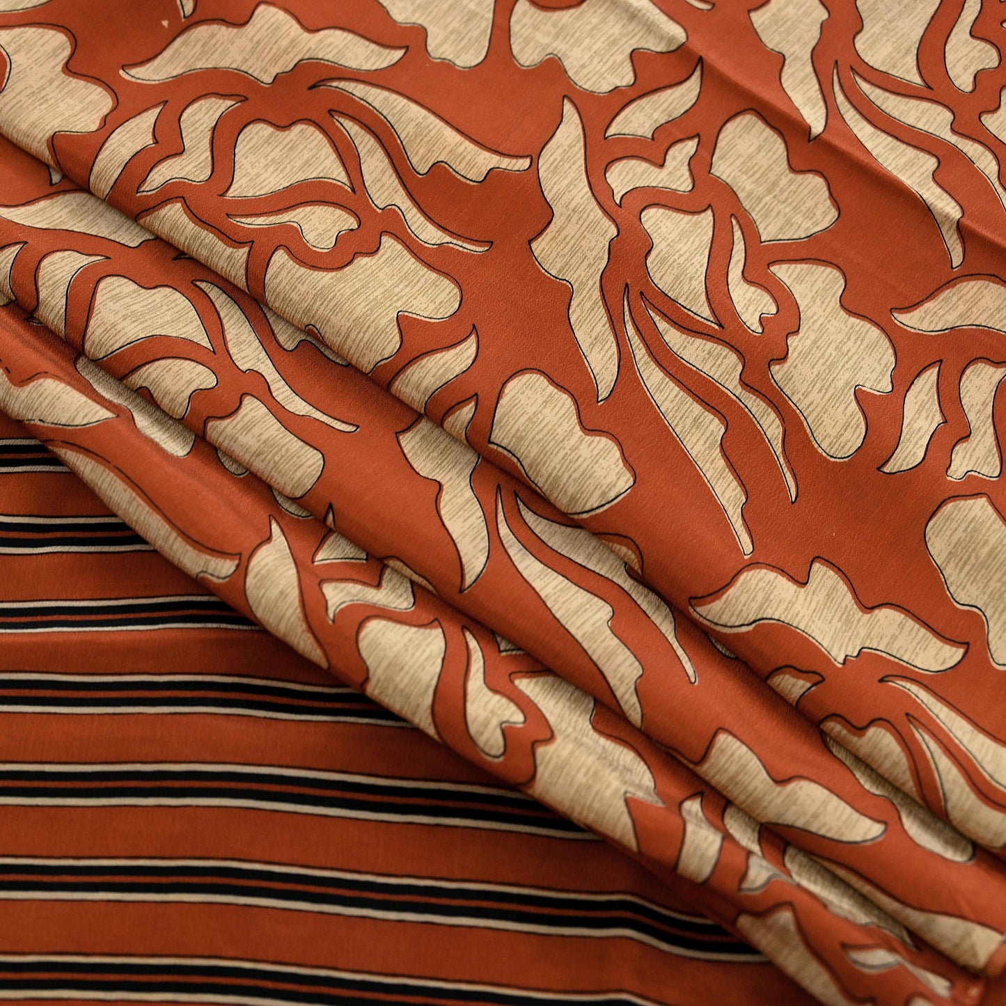 Indian Vintage Sari Orange & Beige Pure Crepe Silk Hand Woven Sarees 6yd Sewing Craft Fabric Dress making Crafting Quilting