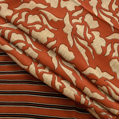 Indian Vintage Sari Orange & Beige Pure Crepe Silk Hand Woven Sarees 6yd Sewing Craft Fabric Dress making Crafting Quilting