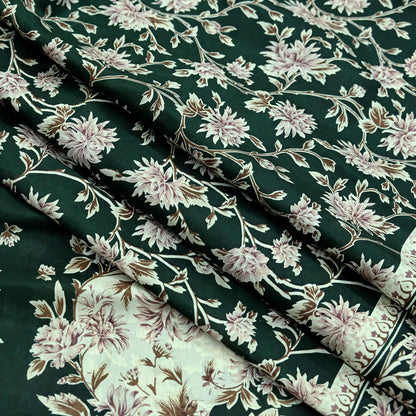 Indian Vintage Ivory & Green Saree Pure Silk Printed Sari 6yd Sewing Craft Fabric Dress Making Soft Crafting Quilting Quilting Upcycle