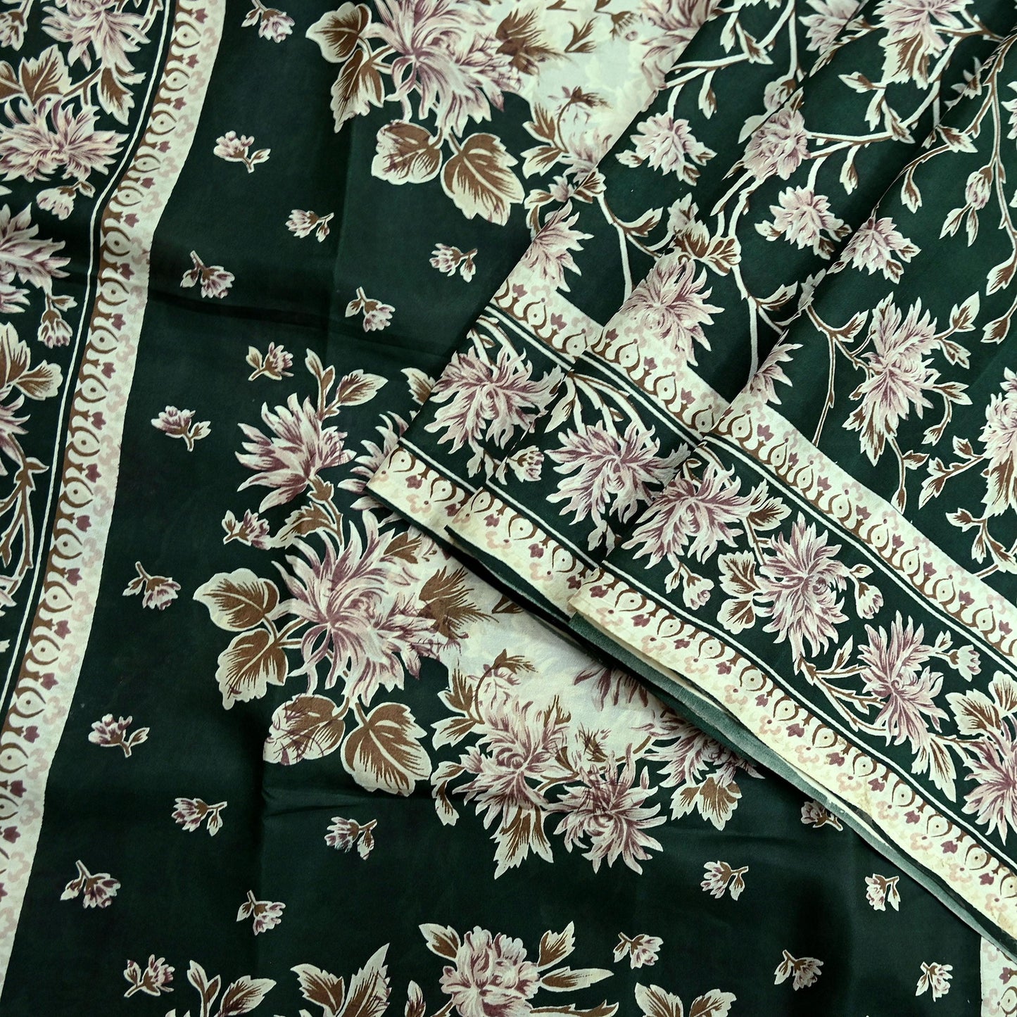 Indian Vintage Ivory & Green Saree Pure Silk Printed Sari 6yd Sewing Craft Fabric Dress Making Soft Crafting Quilting Quilting Upcycle