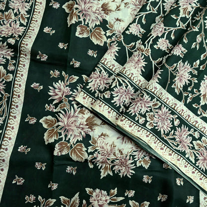 Indian Vintage Ivory & Green Saree Pure Silk Printed Sari 6yd Sewing Craft Fabric Dress Making Soft Crafting Quilting Quilting Upcycle