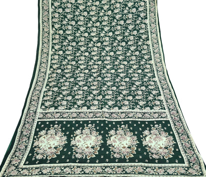 Indian Vintage Ivory & Green Saree Pure Silk Printed Sari 6yd Sewing Craft Fabric Dress Making Soft Crafting Quilting Quilting Upcycle