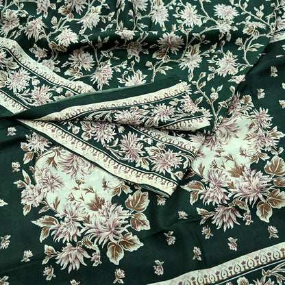 Indian Vintage Ivory & Green Saree Pure Silk Printed Sari 6yd Sewing Craft Fabric Dress Making Soft Crafting Quilting Quilting Upcycle