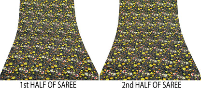 Indian Vintage Sari Black Printed 100% Pure Satin Silk Sarees 5yd Sewing Craft Fabric Dress Making Wrap Upcycle Quilting Crafting