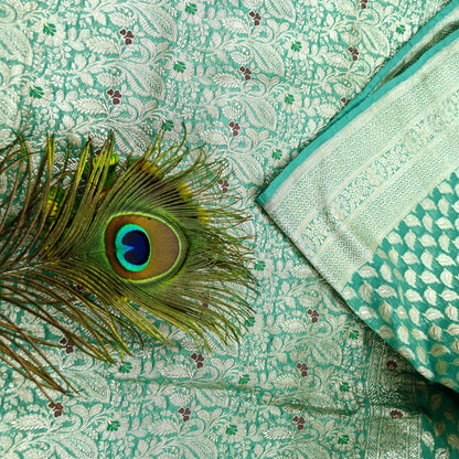 Vintage Sari Green Heavy Pure Satin Silk Woven Banarasi Brocade Saree Zari 5Yd Dress making Bridal/wedding Sari Crafting Dress making