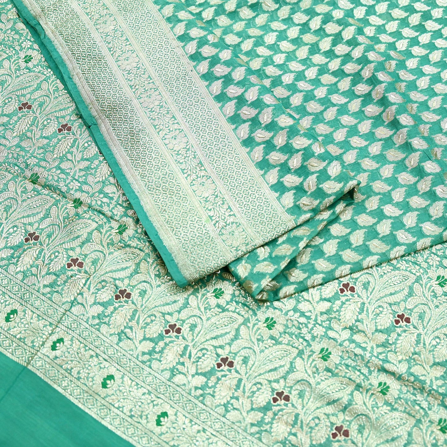 Vintage Sari Green Heavy Pure Satin Silk Woven Banarasi Brocade Saree Zari 5Yd Dress making Bridal/wedding Sari Crafting Dress making