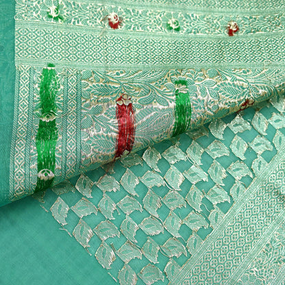 Vintage Sari Green Heavy Pure Satin Silk Woven Banarasi Brocade Saree Zari 5Yd Dress making Bridal/wedding Sari Crafting Dress making