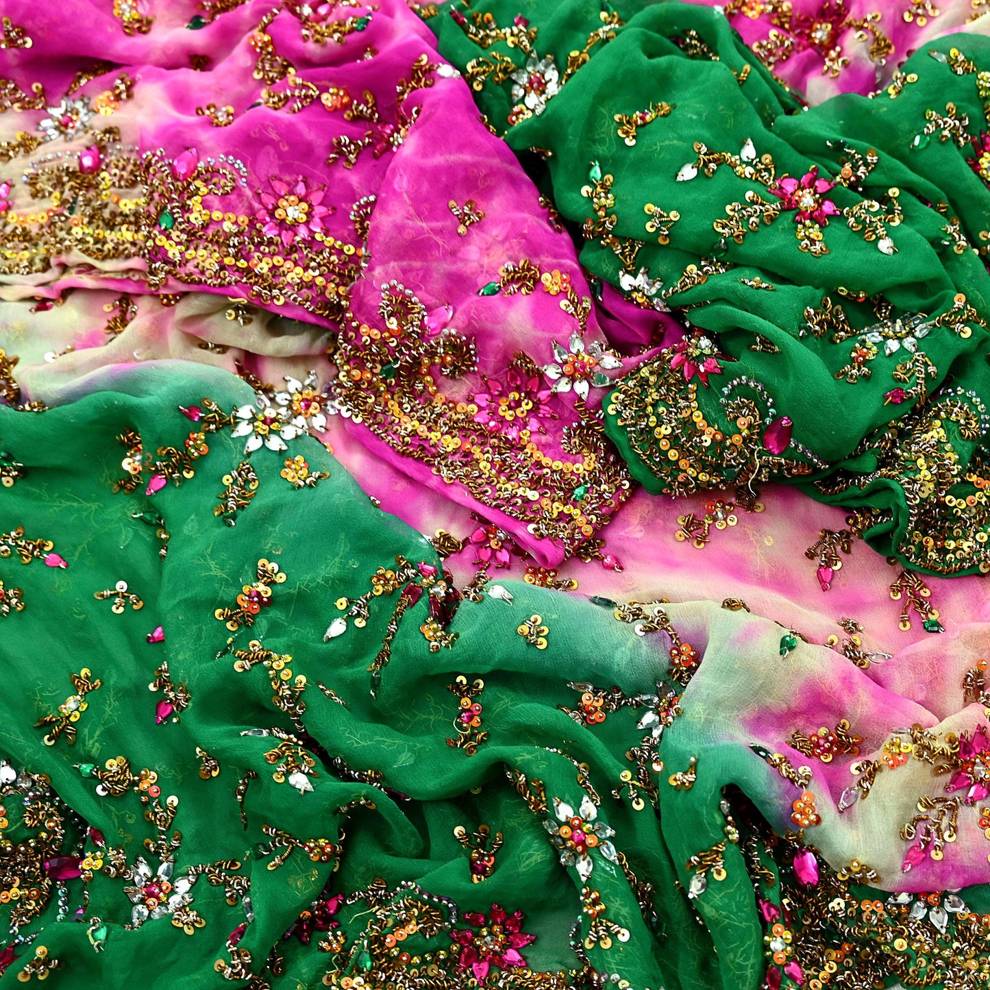 Indian Vintage Heavy Bridal Dupatta Pure Georgette Silk Long Stole Hand Embroidered Scarf Zardozi/Dabka Wedding Hijab veil Boho