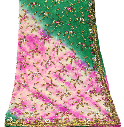 Indian Vintage Heavy Bridal Dupatta Pure Georgette Silk Long Stole Hand Embroidered Scarf Zardozi/Dabka Wedding Hijab veil Boho