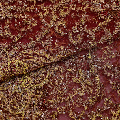 Indian Vintage Heavy Bridal Maroon Dupatta Net Mesh Long Stole Hand Embroidered Scarves Zardozi Dabka Zari Wedding dupatta veil hijab