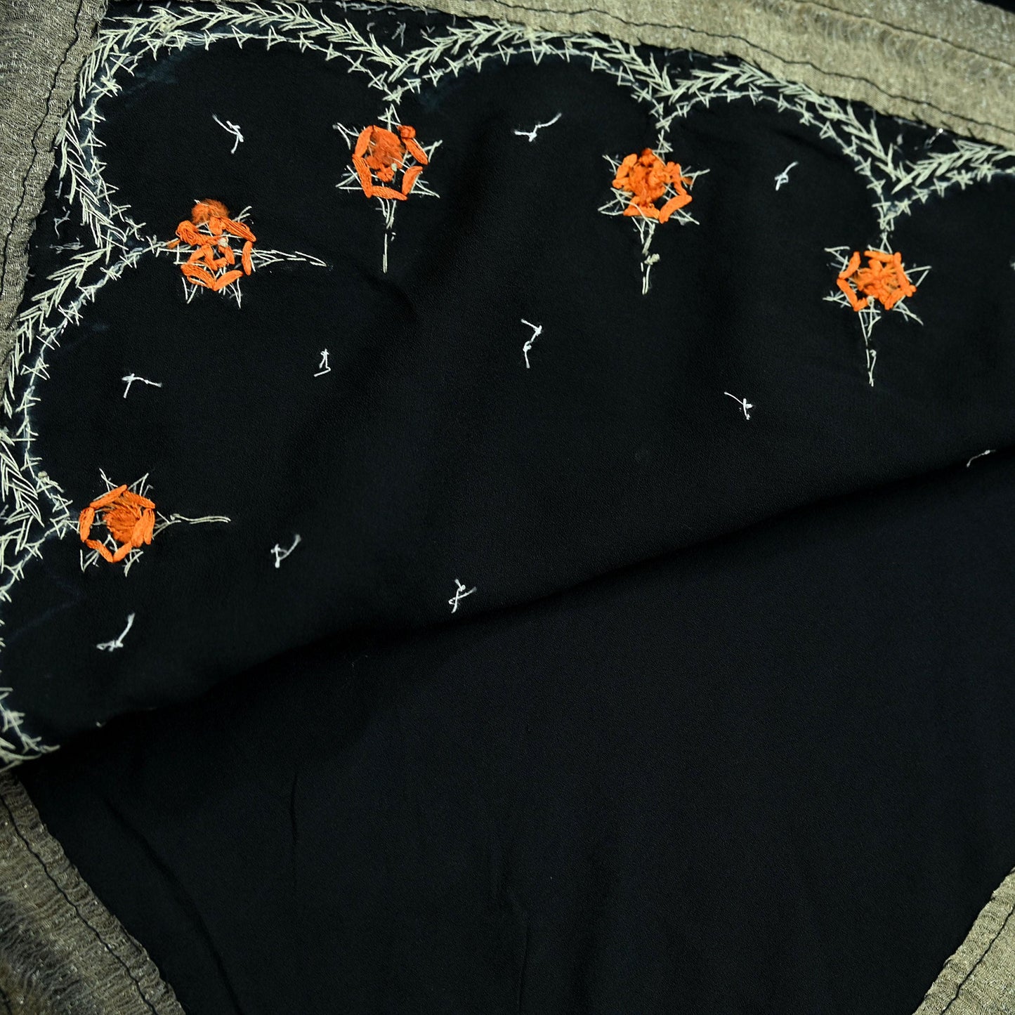 Indian Vintage Sari Black Pure Georgette Silk Hand Embroidered Sarees Craft Fabric 5Yd Sewing Soft Ethnic Zardozi/ Dabka Dress making