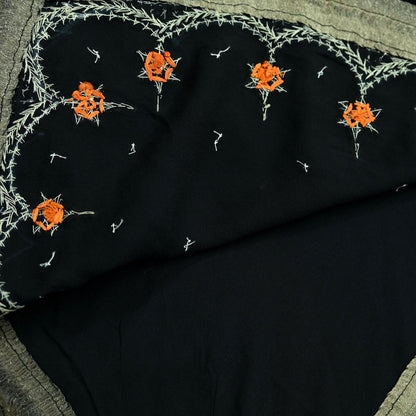 Indian Vintage Sari Black Pure Georgette Silk Hand Embroidered Sarees Craft Fabric 5Yd Sewing Soft Ethnic Zardozi/ Dabka Dress making