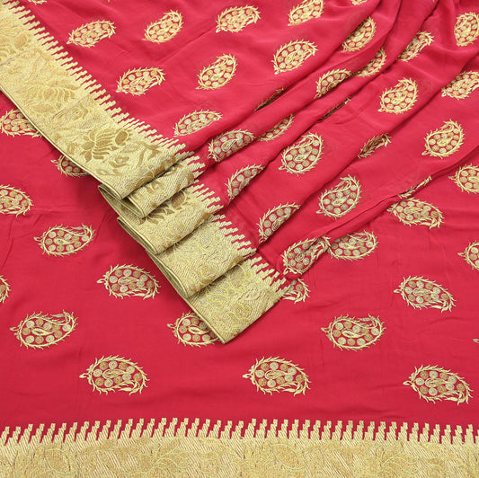 Indian Vintage Heavy Sarees Pink Pure Georgette Silk Hand Embroidered Sari Fabric 6Yd Sewing Ethnic Sequins Wedding sarees