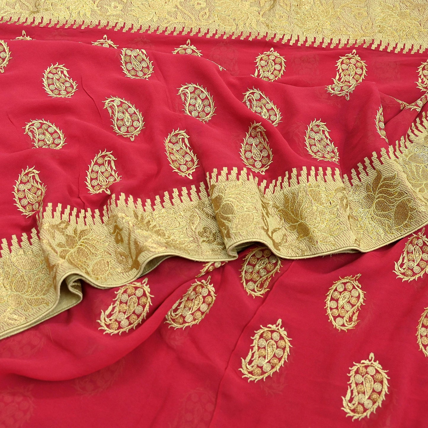 Indian Vintage Heavy Sarees Pink Pure Georgette Silk Hand Embroidered Sari Fabric 6Yd Sewing Ethnic Sequins Wedding sarees