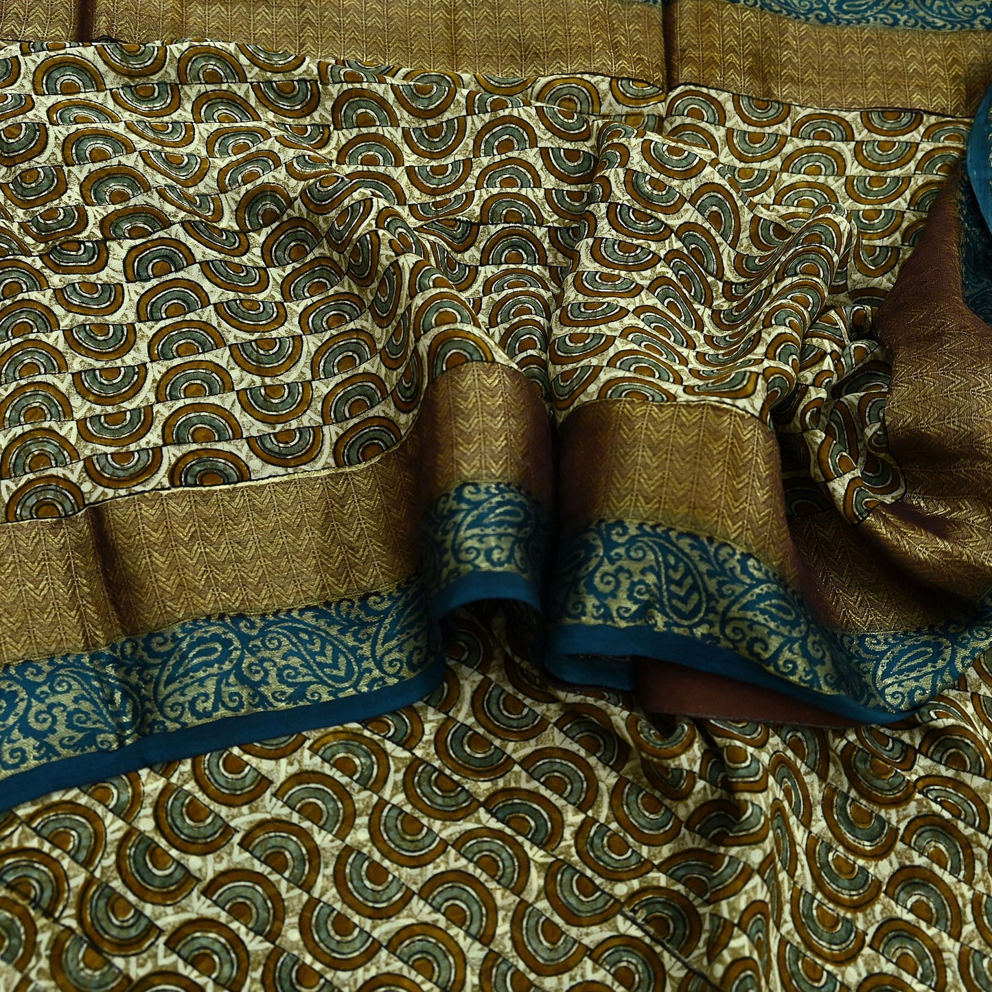 Women Vintage Sari Ivory 100% Pure Georgette Silk Printed Saree Craft Fabric Sewing 6Yd Soft Sari Dress Making Crafting Quilting