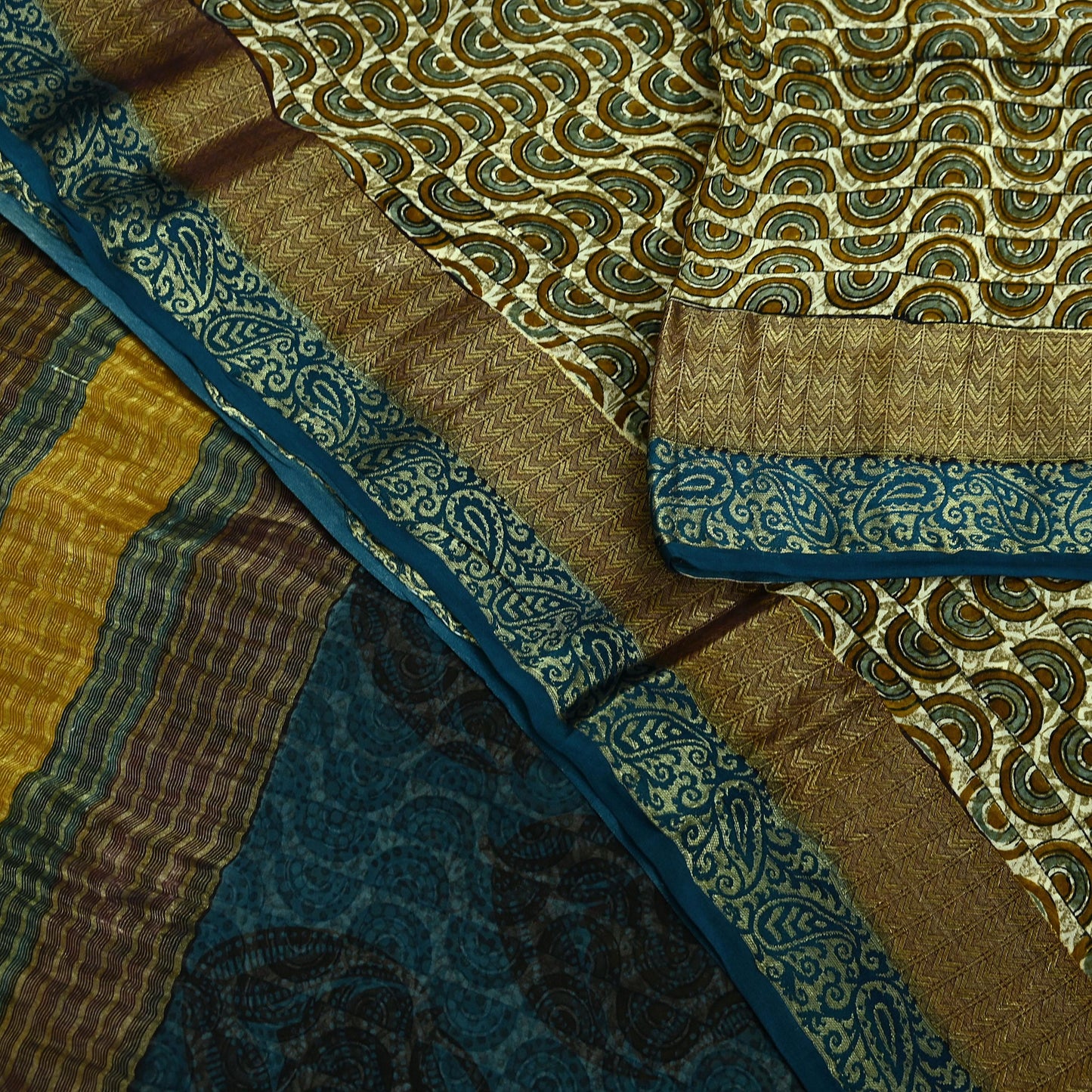 Women Vintage Sari Ivory 100% Pure Georgette Silk Printed Saree Craft Fabric Sewing 6Yd Soft Sari Dress Making Crafting Quilting