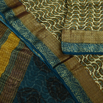 Women Vintage Sari Ivory 100% Pure Georgette Silk Printed Saree Craft Fabric Sewing 6Yd Soft Sari Dress Making Crafting Quilting