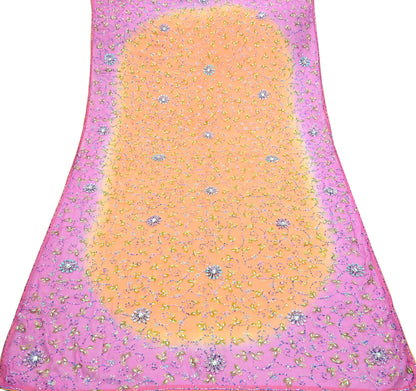 Indian Vintage Orange & Pink Dupatta Pure Georgette silk Long Stole Hand Embroidered Scarves Stole Veil Wrap Sequins