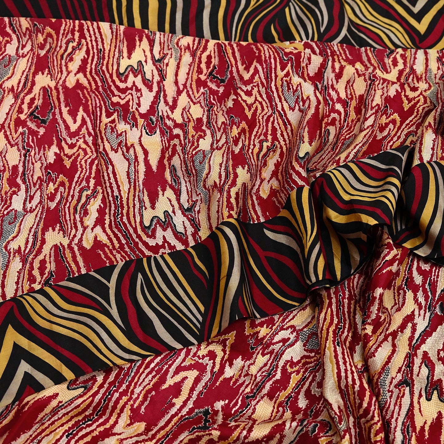 Indian Vintage Sari Black & Red Pure Silk Printed Sarees 5yd Sewing Craft Fabric Dress Making Soft Quilting Crafting Upcycle Used Abstract