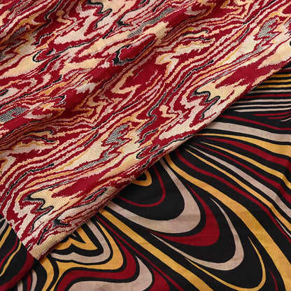 Indian Vintage Sari Black & Red Pure Silk Printed Sarees 5yd Sewing Craft Fabric Dress Making Soft Quilting Crafting Upcycle Used Abstract