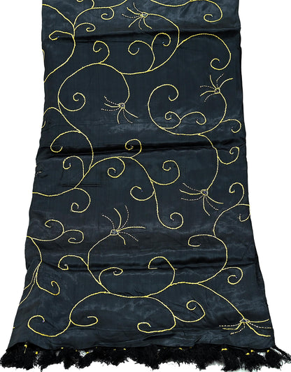 Indian Vintage Black Dupatta Pure Satin silk Long Stole Hand Embroidered Scarves Floral Veil Wrap Sequins