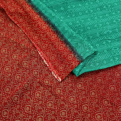 Indian Vintage Sari Green & Red Printed Pure Cotton Saree Craft Fabric 5Yd Sewing Sarong Wrap Boho Floral Crafting Upcycle Quilting Used