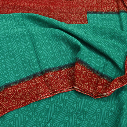 Indian Vintage Sari Green & Red Printed Pure Cotton Saree Craft Fabric 5Yd Sewing Sarong Wrap Boho Floral Crafting Upcycle Quilting Used