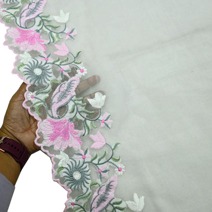 Indian Vintage Pink Dupatta Organza Long Stole Embroidered Scarves Veil Soft Floral Design Wrap Boho Party wear