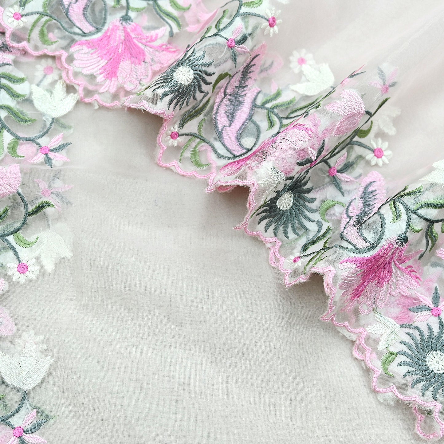 Indian Vintage Pink Dupatta Organza Long Stole Embroidered Scarves Veil Soft Floral Design Wrap Boho Party wear