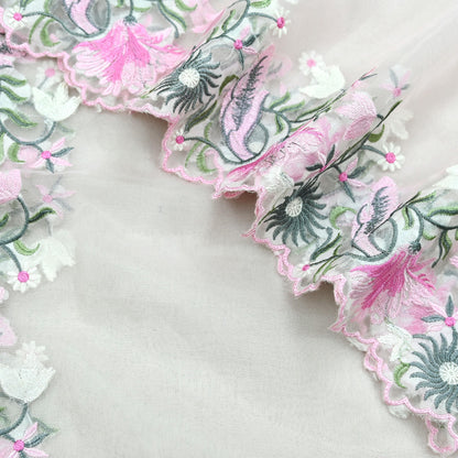 Indian Vintage Pink Dupatta Organza Long Stole Embroidered Scarves Veil Soft Floral Design Wrap Boho Party wear