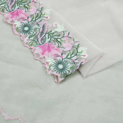 Indian Vintage Pink Dupatta Organza Long Stole Embroidered Scarves Veil Soft Floral Design Wrap Boho Party wear