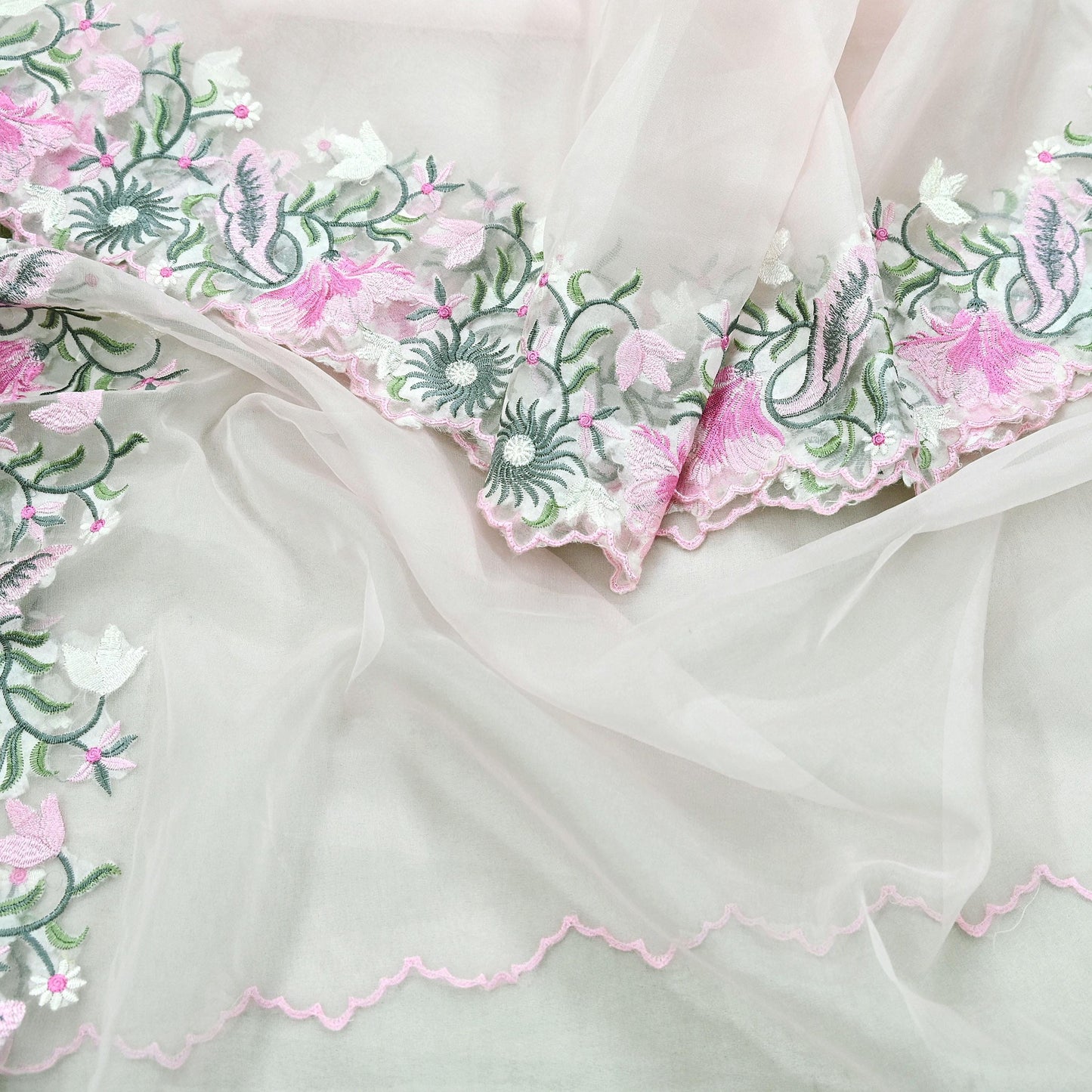 Indian Vintage Pink Dupatta Organza Long Stole Embroidered Scarves Veil Soft Floral Design Wrap Boho Party wear